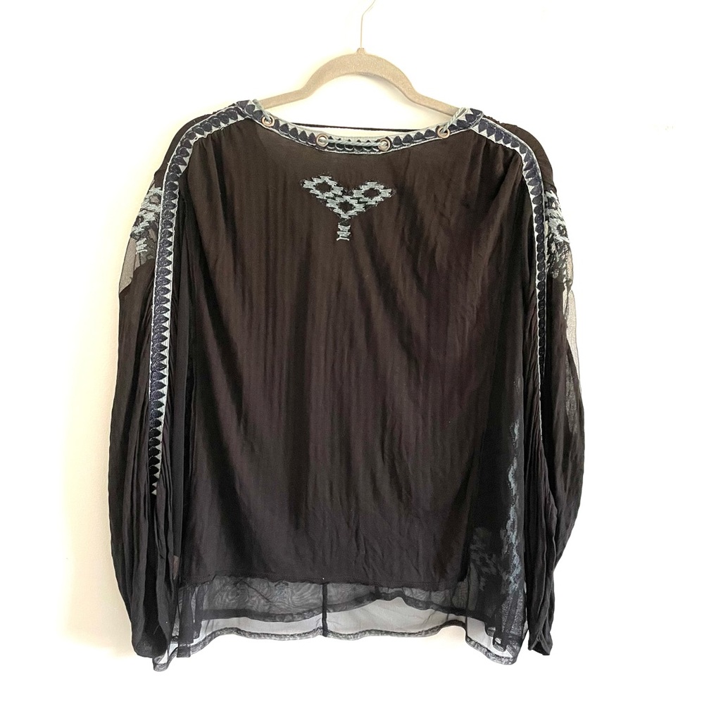 Free People Bohemian Embroidered Top With Sheer Shoulders - Picture 3 of 11